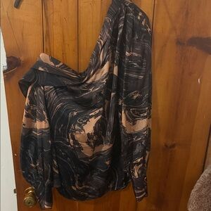 Express Black and Brown One-Shoulder Blouse